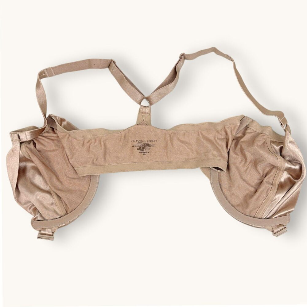 Victoria's Secret Tan Satin Racerback Bra Adjustable Straps Light Padding 36DD - Picture 4 of 5